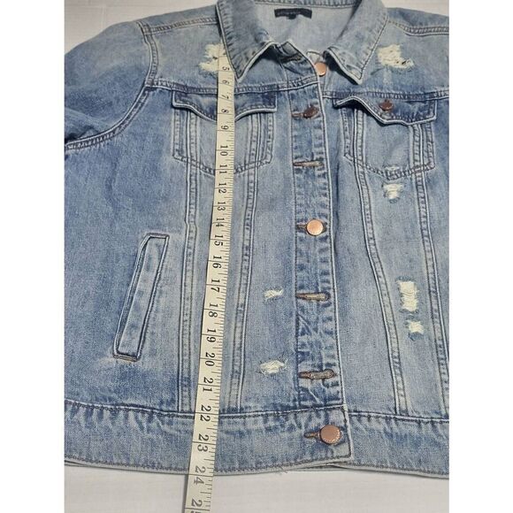 See Thru Soul Distressed Blue Jean Denim Boyfriend Jacket Women Size Medium - Picture 15 of 16
